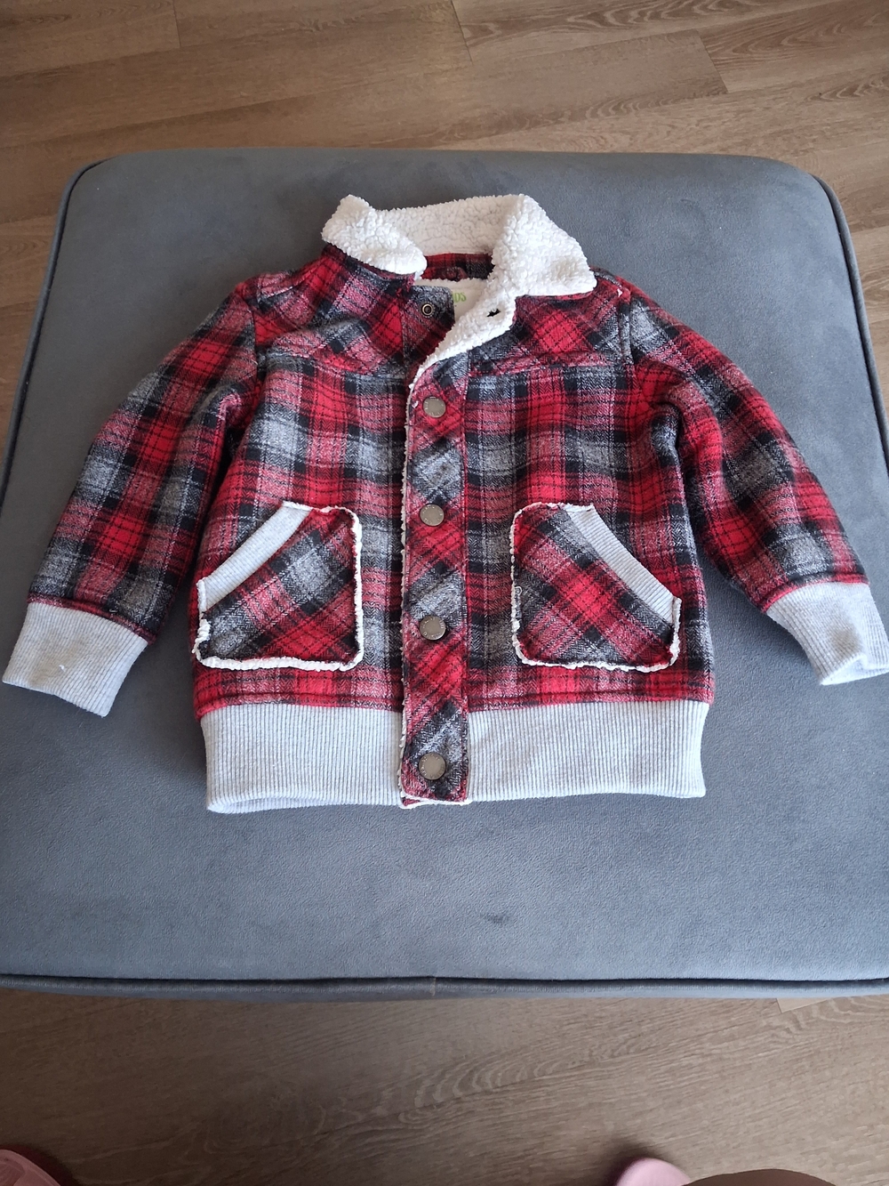 OshKosh B'gosh Red Plaid Sherpa-Trim Puffer Jacket